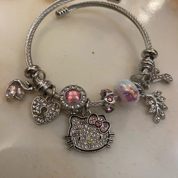 Hello Kitty Silver Pink Crystal Charm Bracelet - Picture 3 of 5